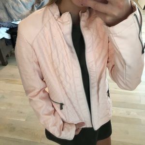 Pink leather jacket with zippers